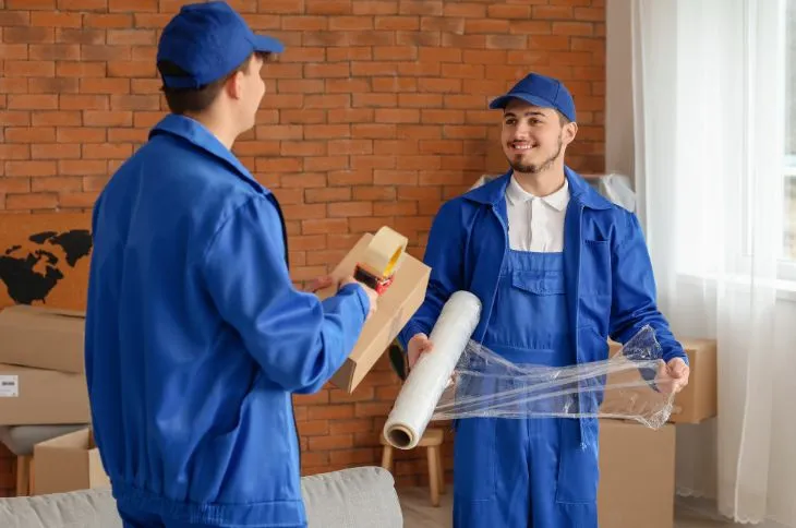 Möbelpacker beim einpacken Möbelpacker beim einpacken